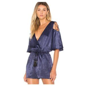House of Harlow 1960 Revolve women's small navy‎ bleu Celeste satin romper